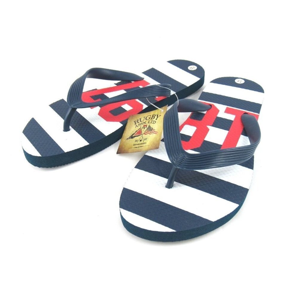 Rugby Assn 1897 Women's Thong Sandals Flip-Flops Navy/White Size 9